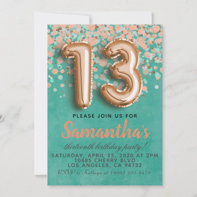 13th Rose Gold Birthday Invitation (Front)
