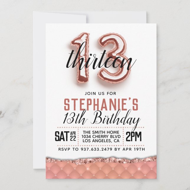 13th Rose Gold Birthday Invitation (Front)