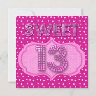 13th Sweet 13 Birthday Party Pink Polka Dots Invitation