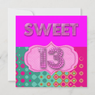 13th Sweet 13 Birthday Party Pink Teal Modern Invitation