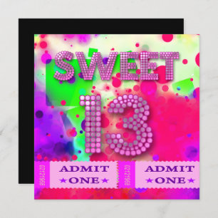 13th Sweet 13 Birthday Party Tickets Fun Invitation