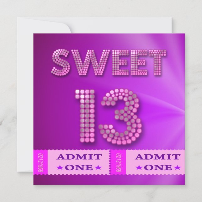 13th Sweet 13 Birthday Party Tickets Fun Invitation (Front)