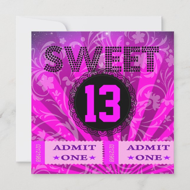 13th Sweet 13 Birthday Party Tickets Fun Invitation (Front)