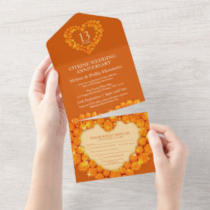 13th wedding anniversary citrine orange all in one invitation