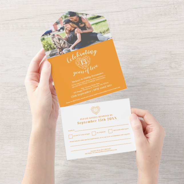 13th wedding anniversary citrine orange RSVP photo All In One Invitation (Tearaway)