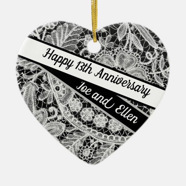 13th Wedding Anniversary, Lace Anniversary Ceramic Ornament (Front)