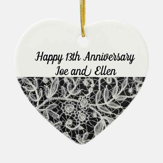 13th Wedding Anniversary, Lace Anniversary Ceramic Ornament (Front)