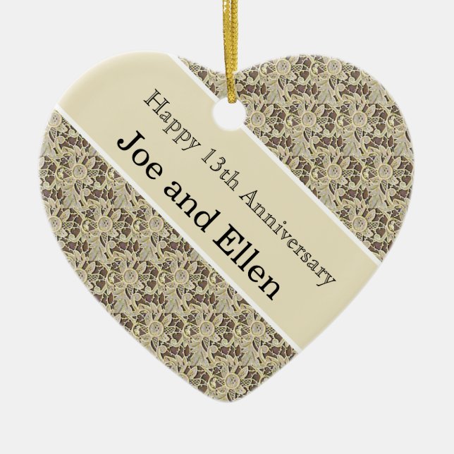 13th Wedding Anniversary, Lace Anniversary Ceramic Ornament (Front)