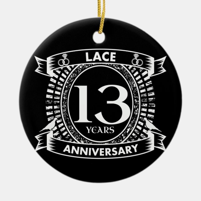 13TH wedding anniversary lace Ceramic Ornament (Front)