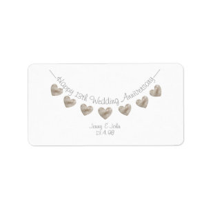 13th Wedding Anniversary lace heart labels