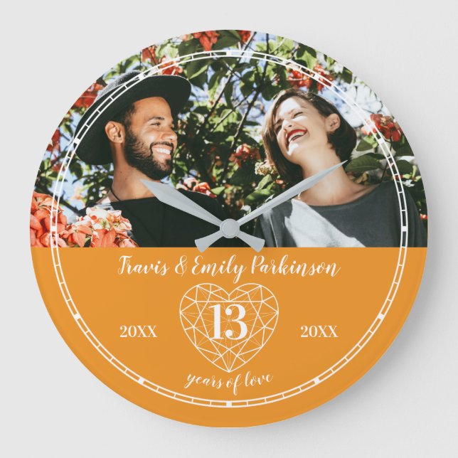 13th Wedding Anniversary orange citrine heart Large Clock (Front)