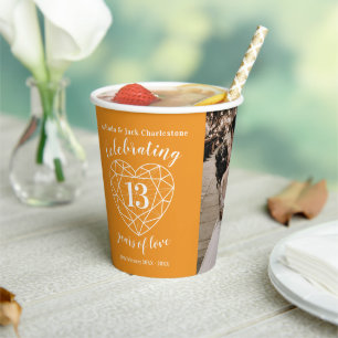 13th Wedding Anniversary outline heart photo Paper Cups