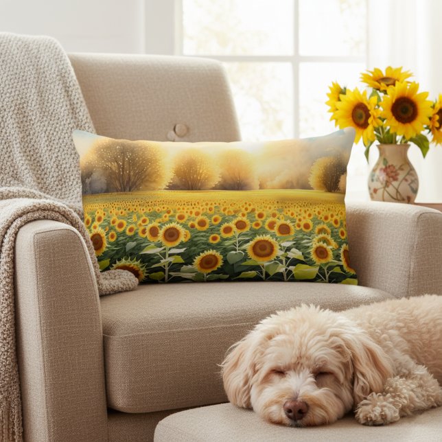 13x21 Yellow Sunflower Sunset Accent Pillow (Sunflower Lumbar Pillow🌻 Nature's Glow in Your Home! 🌞)
