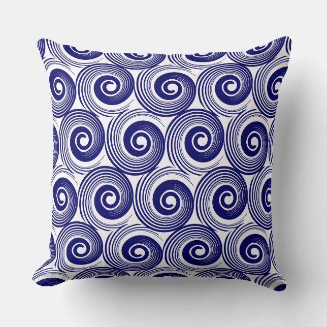 140216 Spirals - Deep Navy on White Cushion (Front)