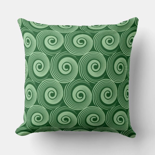 140216 Spirals - Faded Green on Dk Green 0a4e19 Cushion (Front)