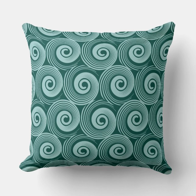 140216 Spirals - Lt Blue Green on Dk Green 004840 Cushion (Front)