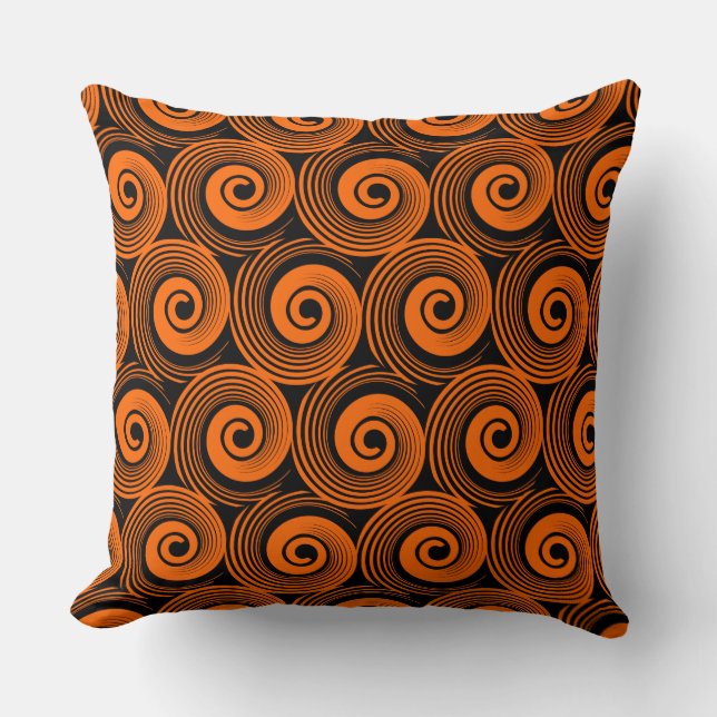 140216 Spirals - Orange on Black Cushion (Front)