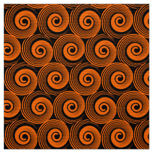 140216 Spirals - Orange on Black Fabric