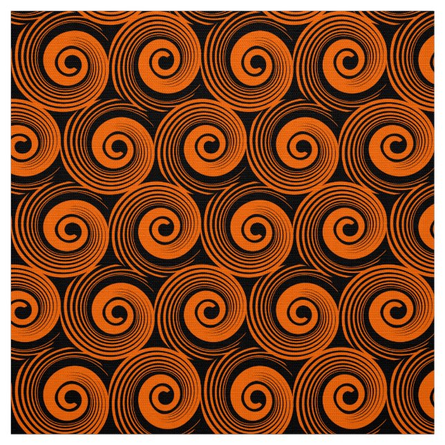 140216 Spirals - Orange on Black Fabric (Swatch)