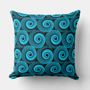 140216 Spirals - Sky Blue on Black Cushion