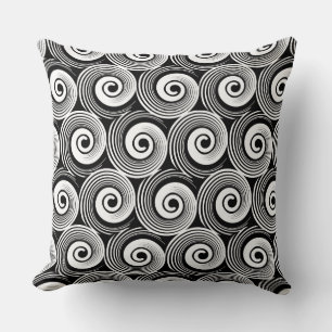 140216 Spirals - White on Black Cushion