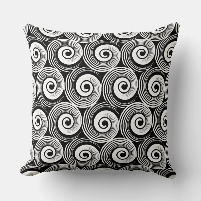 140216 Spirals - White on Black Cushion (Front)