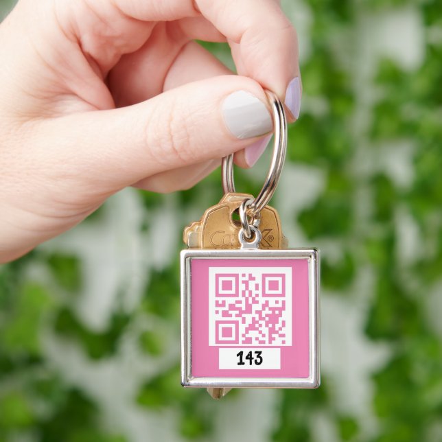 143 secret QR code message, decode it, say it. PNK Key Ring (Hand)