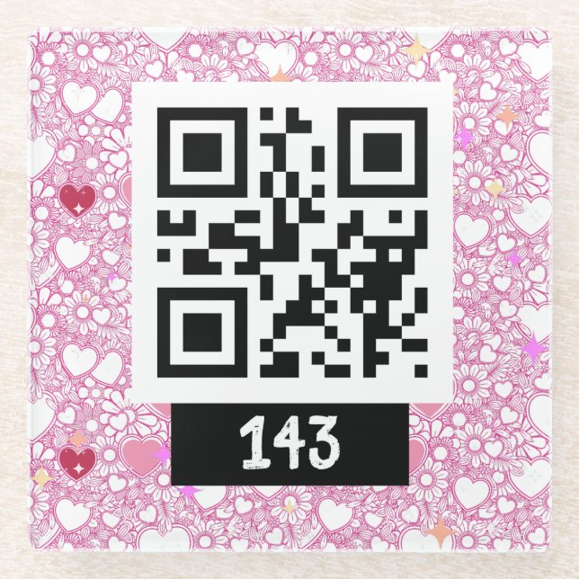 143 secret QR code message, say it decode it. v3 Glass Coaster (Front)