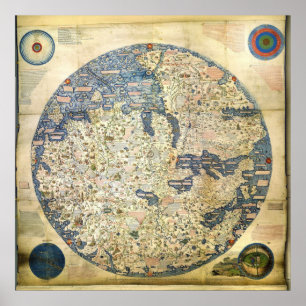1450 World Map by Venetian Monk Fra Mauro Poster