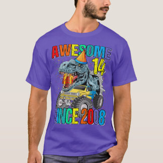 14 Awesome Since 2008 Dinosaur Monster Truck 14th T-Shirt