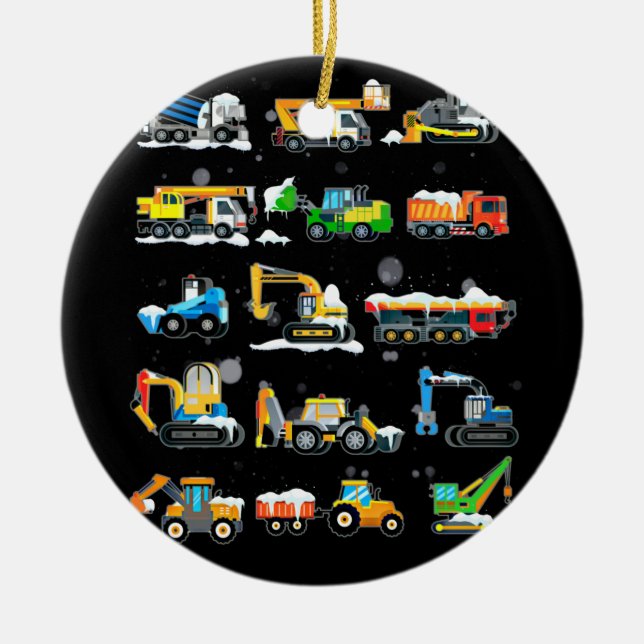 14 Construction Vehicles And Machinery Ceramic Ornament (Front)