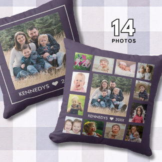 14 Family Photo Collage Create Your Own Purple Cushion