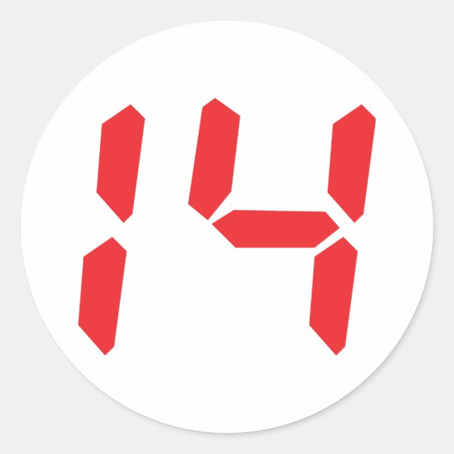 14 fourteen  red alarm clock digital number classic round sticker (Front)