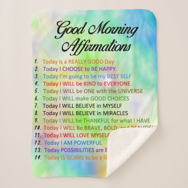 14 Good Morning Affirmations - Positive Thinking Sherpa Blanket (Front)