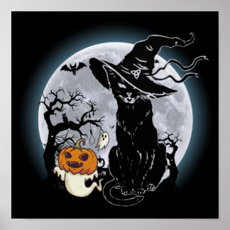14 Halloween Scary Black Cat Witch Pumpkin Horror  Poster