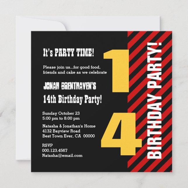 14 or Any Teen Year Birthday Modern Stripes V14Z Invitation (Front)