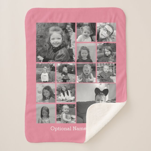 14 Photo Collage - blush pink add your photos Sherpa Blanket (Front)