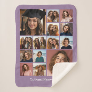 14 Photo Collage - CAN EDIT lilac optional text Sherpa Blanket