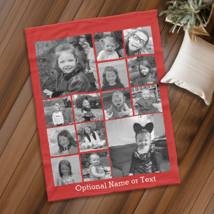 14 Photo Collage CAN EDIT red COLOR white text Fleece Blanket