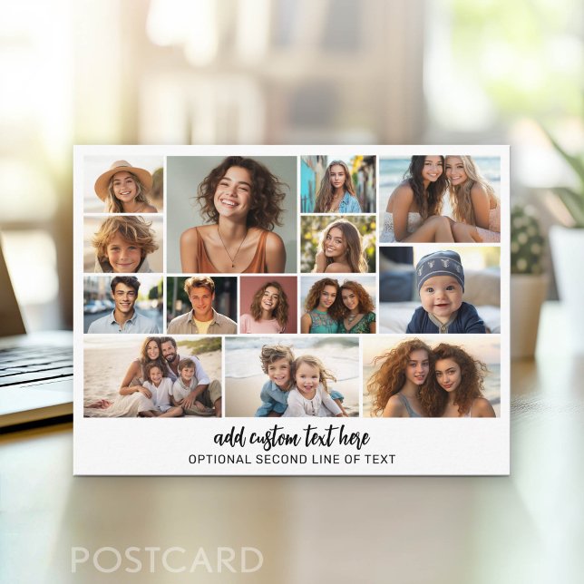 14 Photo Collage Grid - 2 Text boxes - black white Postcard (Photo Postcard - Customize with your favorite photos)