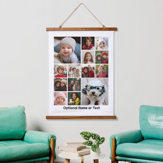 14 Photo Collage Montage and Text - Can Edit White Hanging Tapestry (Living Room)