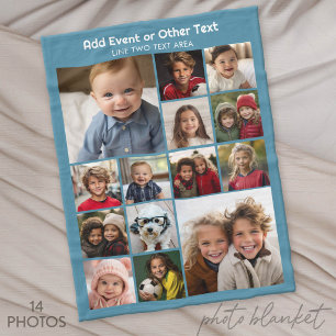 14 Photo Collage - Picture Grid - Blue Fleece Blanket