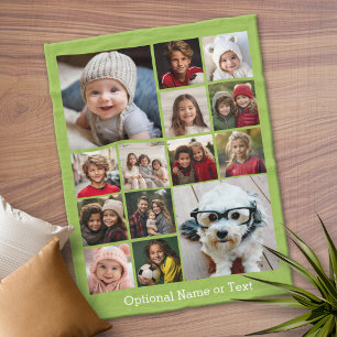 14 Photo Collage - Trendy Pistachio Matcha Green Fleece Blanket