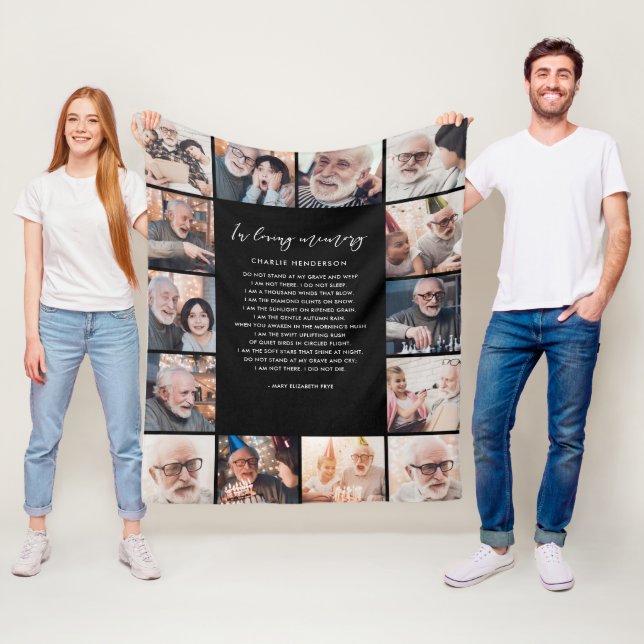 14-Photo In Loving Memory Name & Custom Quote Fleece Blanket (In Situ)