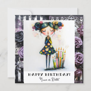 *_* 14 PHOTO NAME Birthday Whimsical Gothic Invitation