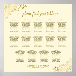 14 Table Gold Frills Wedding Seating Chart Cream