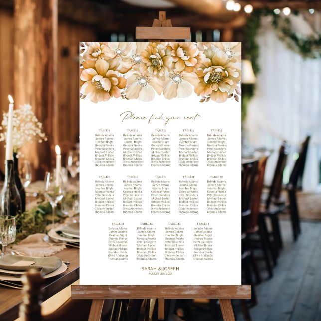 14 Table Orange Floral Wedding Seating Chart (Creator Uploaded)