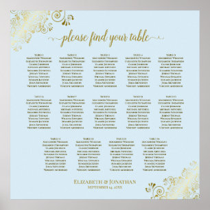 14 Table Powder Blue & Gold Wedding Seating Chart