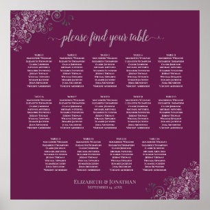 14 Table Silver on Cassis Wedding Seating Chart