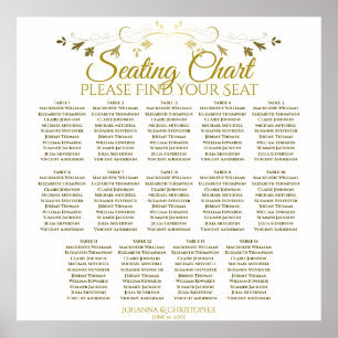 14 Table Simple Elegant Gold Wedding Seating Chart